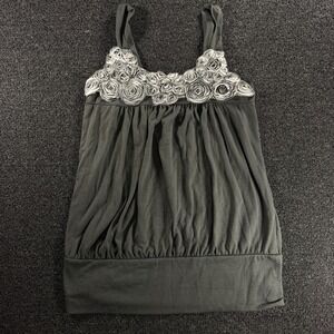 Hypnotized Charcoal Grey Floral Womens XL Rosette Babydoll Tank Top